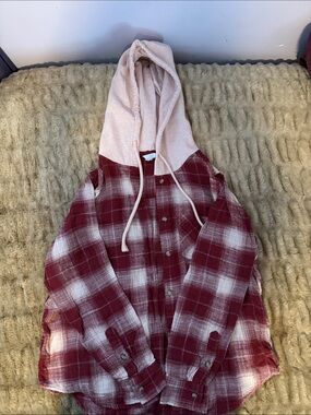 Time and Tru Pink Hooded Red Plaid Jean Jacket for Kids